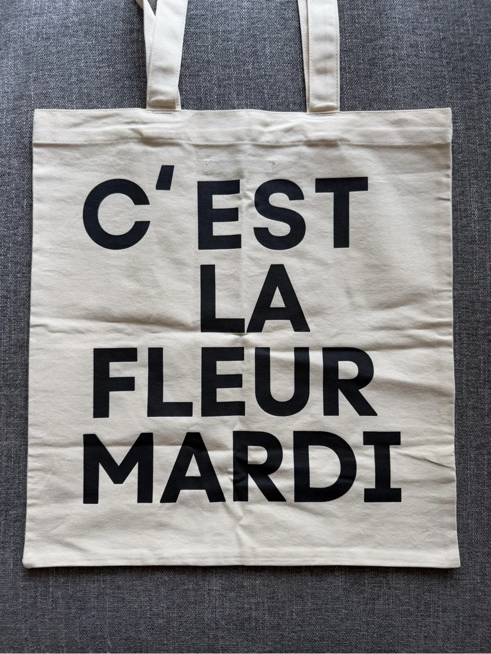 Mardi Mercredi Cream Canvas Tote Bag with Black Floral Print